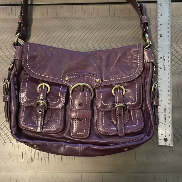 Coach Purple Double Buckle Leather Purse, Purple with Gold Hardware - Picture 3 of 11